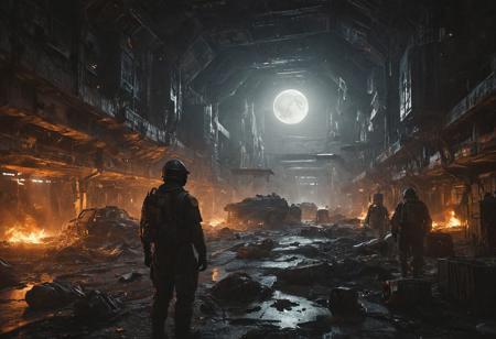 moon space station, Hasselblad 8k photo a POV style, star wars, blade runner, millitary uniforms, in dark cinematic scene of hundreds of soldiers with cinematic dust 3D render, HDR, Detailed background, Hyper-realistic textures, V-Ray rendering, Ambient Occlusion, based on the anime show, logo, "MOON ON BASE", black and orange, trending on artstation, unreal engine, wires futuristic, silicon future, artificial intelligence, mechanical 
<lora:add-detail-xl:0.95> <lora:dvr-lnds-sdxl:0.3> dvr-lnds-sdxl <lora:MJ52:0.25> <lora:ral-apoctvisn-sdxl:0.3> ral-apoctvisn <lora:zavy-cntrst-sdxl:0.35> dark, chiaroscuro, low-key <lora:zavy-rmlght-sdxl:0.41> zavy-rmlght <lora:SDXLFaeTastic2400:0.225>