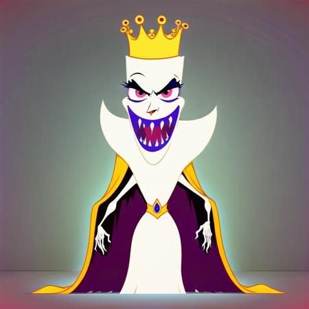 courage_monster, an thin ghostly evil queen, simple cartoon style