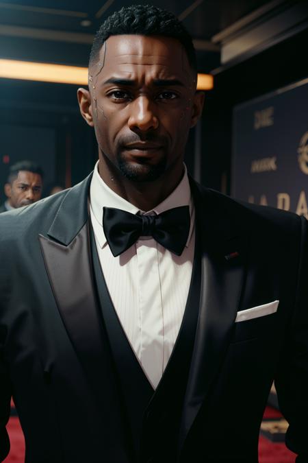 (masterpiece:1.2), (best quality:1.2), (high resolution:1.2)
<lora:epi_noiseoffset2:1>, 
 <lora:CyberReed:0.8>
CyberReed, 1boy, dark-skinned male, buzz cut, On the red carpet at a glamorous awards ceremony, wearing a bespoke black tie ensemble