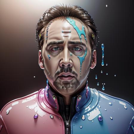 (nicolas cage wearing a wet paint space suitt:1.25), multicolored, <lora:paintpop:0.71>, paintpop, cute face, perfect face, rtx on, ray tracing enabled, 3d render, octane render