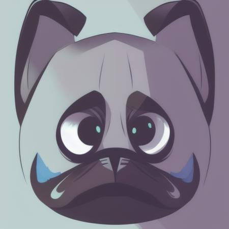 evang, flat design, Victor, a 3-D pug, shadow, gray backgrounda, 2D, Concept Art, Colorful, trending on Artstation