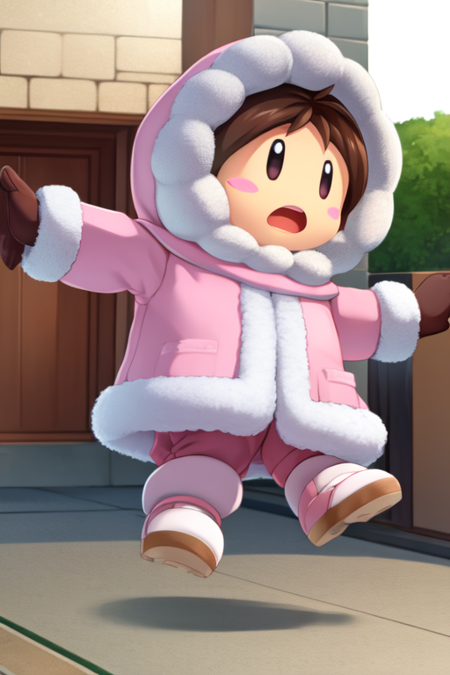 icnana, coat, gloves, tomboy, blush stickers, open mouth, full body