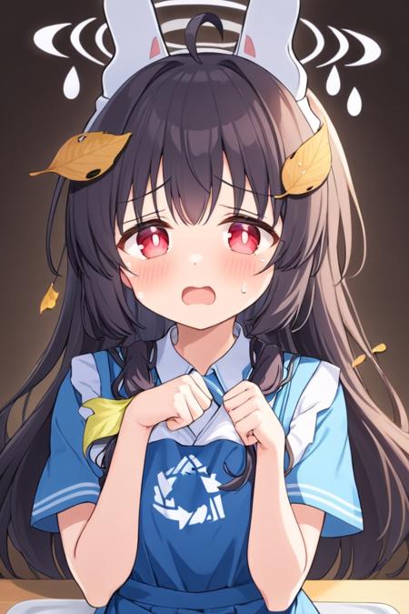 breathtaking,miyu \(blue archive\), 1girl, solo, leaf on head, simple background, trembling, halo, open mouth, looking at viewer, crying with eyes open, food, tearing up, ahoge, wavy mouth, blue apron, school uniform, blush, short sleeves
<lora:KasumizawaMiyu_v2:1>   . gorgeous,key visual, vibrant, studio anime,award-winning, professional, highly detailed,high budget, cinemascope