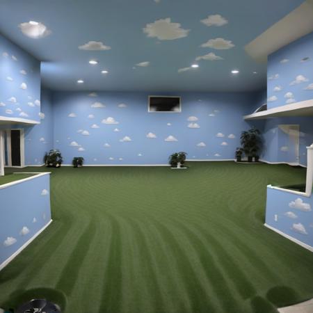 (indoors:1.3), fake grass, fake sky painted on the wall
<lora:Liminal_Spaces_XL:1>