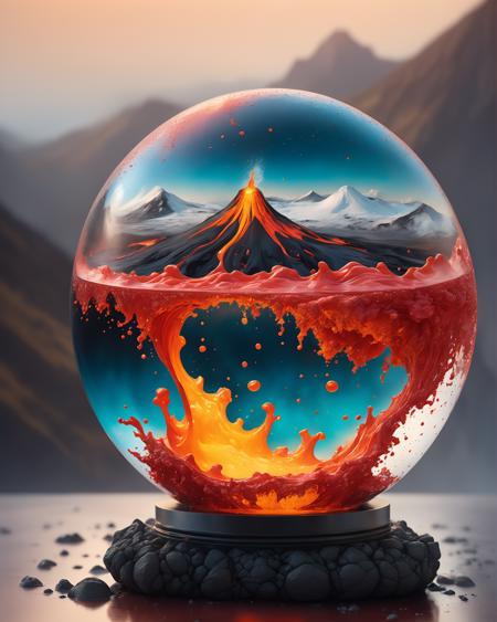 ultradetailed ultrarealistic, of a lava avalanche in a glass sphere, a perfect photography by Mark Mann and Ashraful Arefin ,muted wet colors, intricate artwork masterpiece <lora:hyperkraximalism_v1-1:0.25>