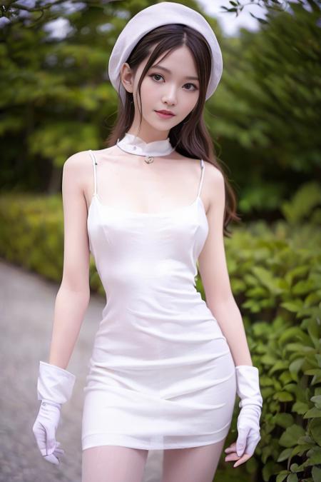 (photo realistic:1.55), <lora:mei:1>, masterpiece, best quality, detailed, blurry, depth_of_field, blurry_background, blurry_foreground, 1girl, gloves, white_gloves, dress, motion_blur, photo_\(medium\), solo, white_dress