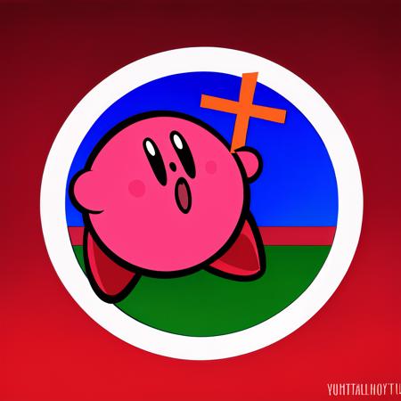 Highly detailed, High Quality, Masterpiece, Kirby, <lora:Kirby:0.9>, TerminalMontage, <lora:Style_TerminalMontage:0.85>, holding, holding cross,