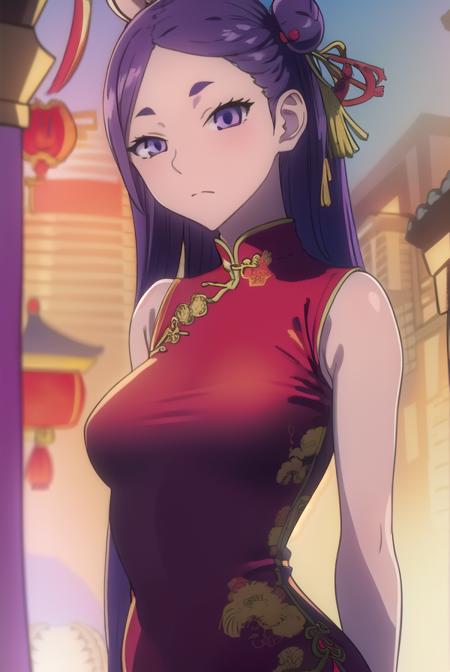 yuinitta, <lyco:yuinitta-LYCORIStest:1>,
yui nitta, long hair, hair ornament, (purple eyes:1.1), purple hair, hair bobbles, one side up, (small breast:1.2),
BREAK dress, hair bun, double bun, chinese clothes, (china dress:1.5), bun cover, waitress,
BREAK looking at viewer,
BREAK indoors, classroom,
BREAK <lora:GoodHands-vanilla:1>, (masterpiece:1.2), best quality, high resolution, unity 8k wallpaper, (illustration:0.8), (beautiful detailed eyes:1.6), extremely detailed face, perfect lighting, extremely detailed CG, (perfect hands, perfect anatomy),