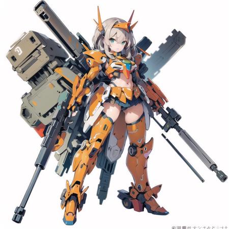 solo,weapon,gun,standing,1girl,orange,mecha musume,Axisymmetric,full armour,holding,white background,robot,mecha,msgirl girl,<lora:msgirlv4h:1>