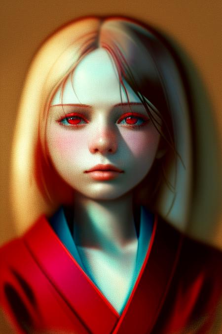 glitch,a portrait of a girl in a red kimono