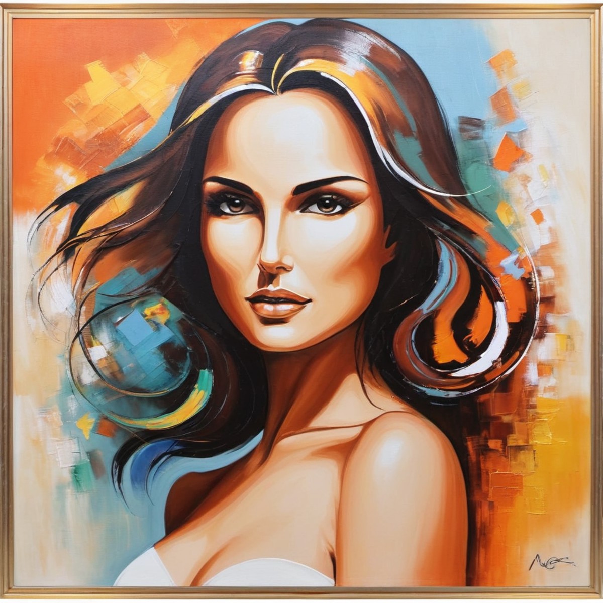 (Abstract) oil on canvas painting of a woman