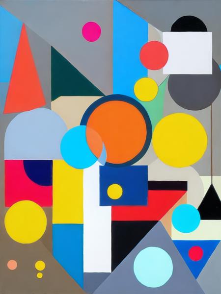 <lora:GeorgeCondo:1>an abstract painting of various shapes and sizes with a variety of colors and shapes by George Condo