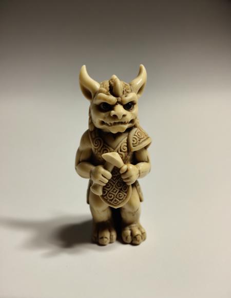  photo,anthro FOODOG male,netsuke,viking holding battle axe 