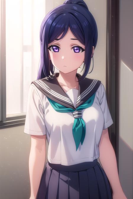 kananmatsuura, <lora:kanan matsuura s2-lora-nochekaiser:1>,
kanan matsuura, long hair, blue hair, (purple eyes:1.1), ponytail, sidelocks,
BREAK skirt, school uniform, short sleeves, pleated skirt, serafuku, socks, neckerchief, kneehighs, black socks, green neckerchief, grey skirt, uranohoshi school uniform,
BREAK indoors, classroom,
BREAK looking at viewer, (cowboy shot:1.5),
BREAK <lyco:GoodHands-beta2:1>, (masterpiece:1.2), best quality, high resolution, unity 8k wallpaper, (illustration:0.8), (beautiful detailed eyes:1.6), extremely detailed face, perfect lighting, extremely detailed CG, (perfect hands, perfect anatomy),