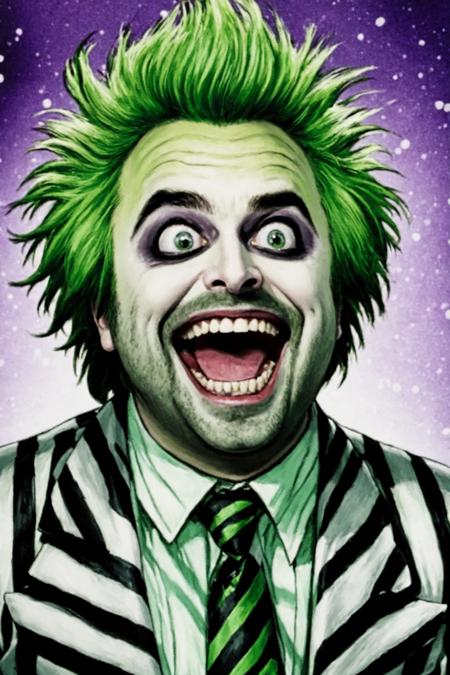 Beetlejuice Slime Tutorial,  Beetlejuice,  Alex Brightman,  1boy,  male focus,  black eyes,  green hair,  open mouth,  solo,  teeth, <lora:EMS-61574-EMS:0.400000>