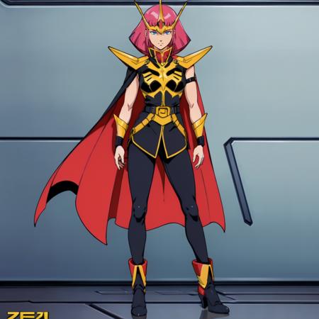 masterpiece,high quality,solo,
<lora:hamankarn064:0.7>,
hamanmilitaryuniform,1girl,
short hair,pink hair,blue eyes,
helmet,
breasts,
black military uniform,zeon,sleeveless,shoulder armor,
cape,
vambraces,
belt,pants,
black footwear,high heels,boots,
full body,standing,