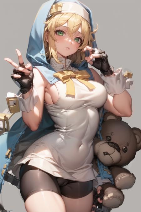 ((masterpiece)), (best quality), (detailed), (1 girl),<lora:WomanNun:1>,bridget \(guilty gear\),blonde hair,fingerless gloves,green eyes,teddy bear,bike shorts