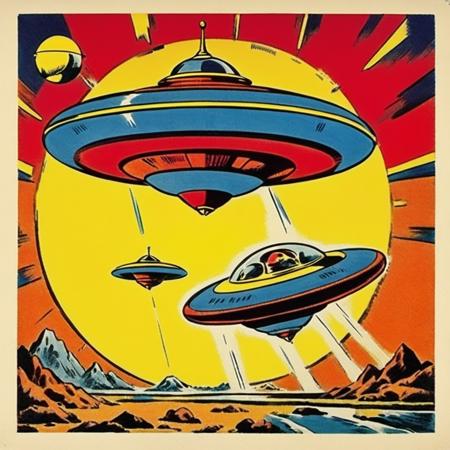 popart, 1950s robot flying saucer