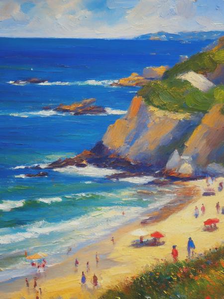 <lyco:WilliamMcTaggart:1.0> Impressionistic Oil Painting in the style of mattisse, A day at the beach on the rocky shoreline.