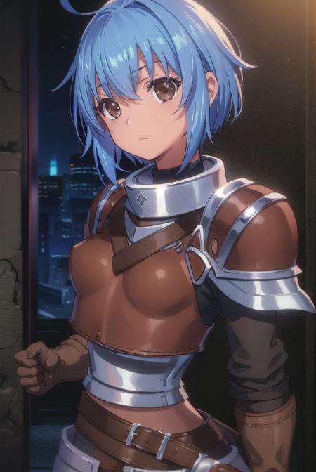 menadshisei, <lora:menad shisei-lora-nochekaiser:1>,
menad shisei, short hair, (brown eyes:1.5), blue hair,
BREAK gloves, armor, shoulder armor, brown gloves, pauldrons, breastplate,
BREAK indoors, castle,
BREAK looking at viewer, (cowboy shot:1.5),
BREAK <lyco:GoodHands-beta2:1>, (masterpiece:1.2), best quality, high resolution, unity 8k wallpaper, (illustration:0.8), (beautiful detailed eyes:1.6), extremely detailed face, perfect lighting, extremely detailed CG, (perfect hands, perfect anatomy),