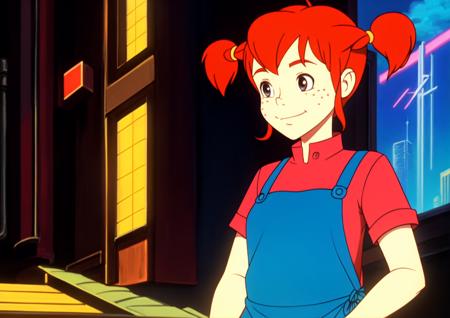 Solo,1girl,pippI,human,stand,red hair,twintails,freckles,blue apron,red shirt,different color Stockings,megapolis,neon lights,<lora:Pippi Longstocking-000002:0.8>,, Anime style photo, Manga style, Digital art, glow effects, Hand drawn, render, 8k, octane render, cinema 4d, blender, dark, atmospheric 4k ultra detailed, cinematic sensual, Sharp focus, humorous illustration, hyperrealistic, big depth of field, Masterpiece, colors, 3d octane render, 4k, concept art, trending on artstation, hyperrealistic, Vivid colors, modelshoot style, (extremely detailed CG unity 8k wallpaper), professional majestic oil painting by Ed Blinkey, Atey Ghailan, Studio Ghibli, by Jeremy Mann, Greg Manchess, Antonio Moro, trending on ArtStation, trending on CGSociety, Intricate, High Detail, Sharp focus, dramatic, photorealistic painting art by midjourney and greg rutkowski