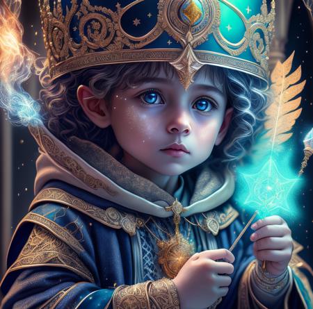 fusionart Fantasy, child, crown, gown, wand, intricate design<lora:fusionart_v3:1>