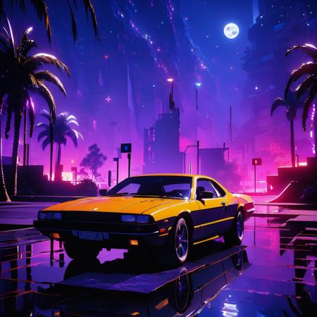 Best quality,masterpiece,ultra high res,car,tree,ground vehicle,palm tree,motor vehicle,no humans,star (sky),vehicle focus,outdoors,sky,water,night,purple sky,starry sky,moon,night sky,scenery,ocean,
<lora:vaporwave2:1>,