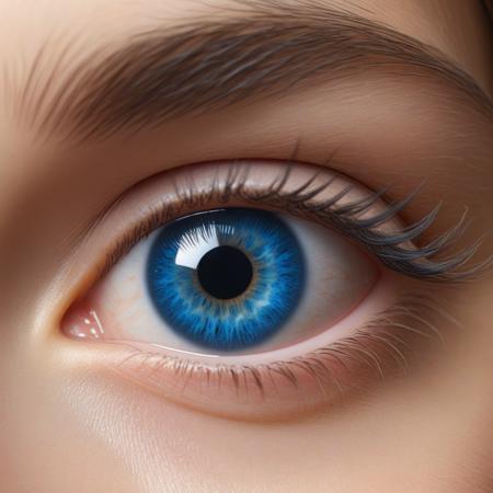 Depict a hyper-realistic close-up of a young adult's eye, a vivid blue, gazing upwards at a starry sky. The stars should be reflected in the eye, capturing a sense of awe and ambition. The eye's surroundings should show the fine details of the eyelashes and the youthful, yet thoughtful expression around it.