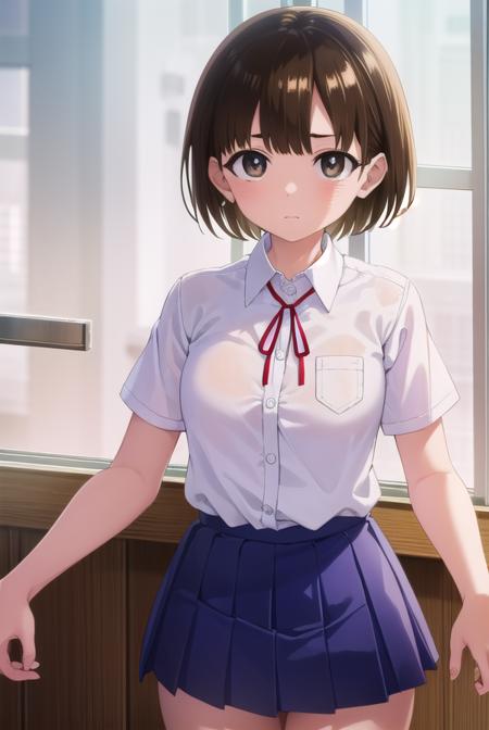 chihirokobayashi, <lora:chihiro kobayashi s1-lora-nochekaiser:1>,
chihiro kobayashi, short hair, brown hair, (brown eyes:1.5),
BREAK skirt, shirt, school uniform, pleated skirt, socks, white socks, white shirt, collared shirt, ribbon, red ribbon, short sleeves,
BREAK indoors, classroom,
BREAK looking at viewer, (cowboy shot:1.5),
BREAK <lyco:GoodHands-beta2:1>, (masterpiece:1.2), best quality, high resolution, unity 8k wallpaper, (illustration:0.8), (beautiful detailed eyes:1.6), extremely detailed face, perfect lighting, extremely detailed CG, (perfect hands, perfect anatomy),