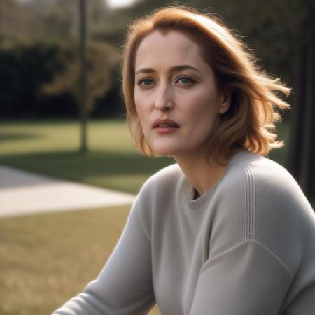 <lora:gilliananderson_sdxl:1>  gilliananderson, woman wearing a sweater, hair blowing in the wind, jeans, outside, park , portrait, beautiful bone structure, (realistic, photo-realistic:1.37), ultra high res, ultra-detailed, incredibly beautiful girl, 8k uhd, dslr, soft lighting, high quality, film grain, Fujifilm XT3