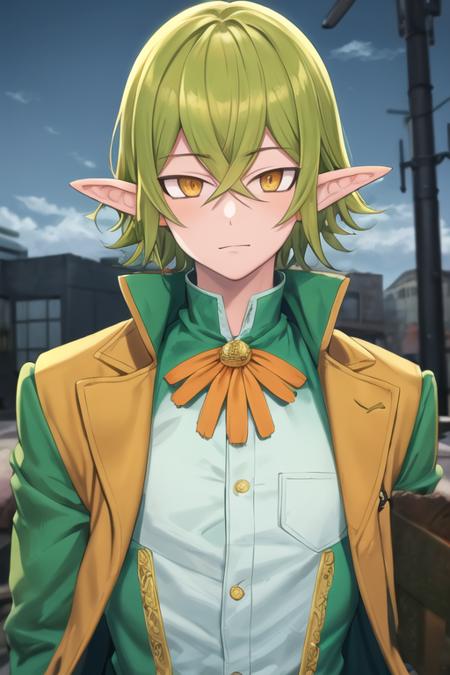 helbram_nanatsu_no_taizai green hair pointy ears yellow eyes