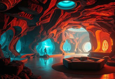 fantasy art,
fantasy art deco, cinematic color grading, scifi, underground living area in a far future,empty fantasy underwater topia outside of time, masterpiece