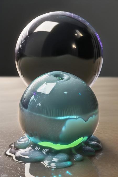slime-morph, sl1m3d, made of slime, orb, glowing core, bright lights, ultra realistic