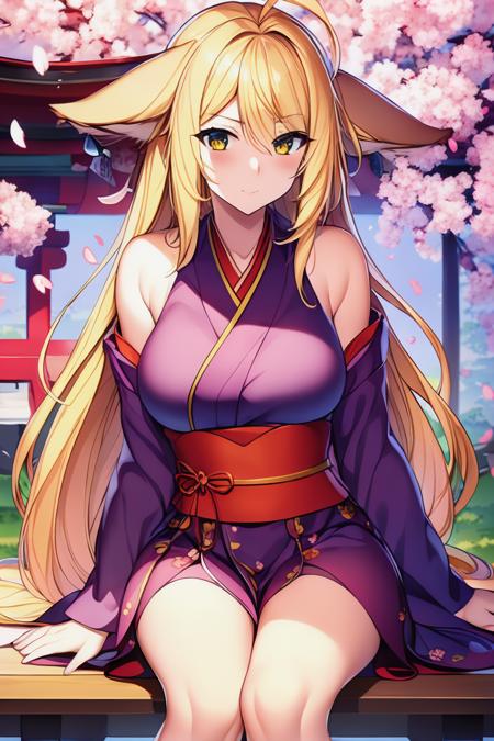 (white hair:1),face lighting,bright backlight,medium breasts,super high resolution,best quality,Photos,4k,(Realistic:1.2),huyao,1 girl,(fox ear:0.9),long hair,blonde hair,red hanfu,ahoge,era droop,cute,cosplay,light makeup,(sit on the ground:1.2),slender waist,cherry blossom-filled shrine,serene expression,surrounded by floating maple leaves,
<lora:huyao_10:0.9>,