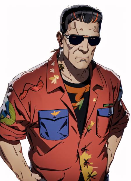 f1, headshot, man, solo, man in ((hawaiian shirt)) and sunglasses,  full body, full body shot, white background, no background, PNG, natural lighting, no shadows, ultra detailed, hyperrealistic, 80mm, 4k, 8k, 8k realistic, sharp focus, intricate, high resolution  <lora:Frankenstein:1>