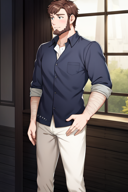 gregor, muscular male, solo, school uniform