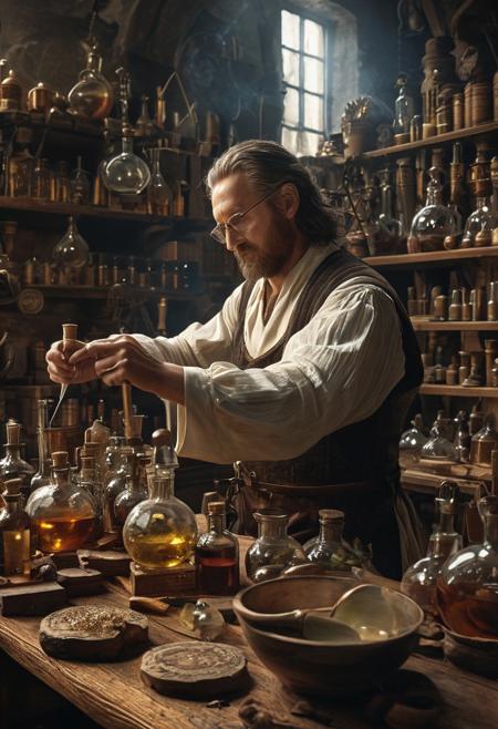 Galen in his alchemy laboratory, doing the great work