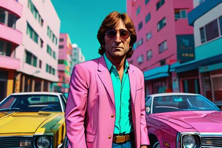 john lennon as a character in GTAV, vice city, neon, pastel, miami vice, flat colors, dutch angle, tilted angle, rockstar games, gta vice city, grand theft auto style, exaggerated, pop art style, vibrant colors, full body view
  <lora:add-detail-xl:1> <lora:aesthetic:1>  <lora:detailed_notrigger:1> <lora:Line Art Style SDXL_LoRA_20r_20e_8i_nr32_a16_Pony Diffusion V6 XL:1>