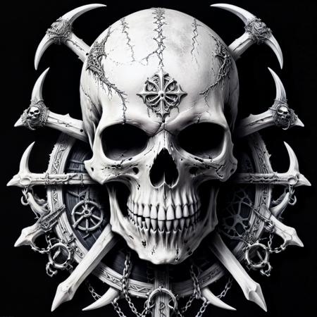 Dystopian style skull, bones, gothic, intricate details . Bleak, post-apocalyptic, somber, dramatic, highly detailed <lora:add-detail-xl:1> <lora:xl_more_art-full_v1:1>