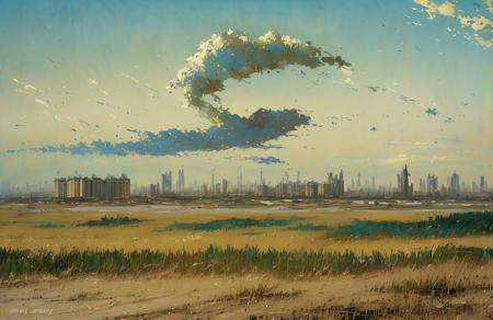 (impressionism:1.05), Dune Field , russian panel houses, (john berkey:1.2), rural, scene painting,a painting,scenery, <lora:russian_panel_houses_v105:1.2>,