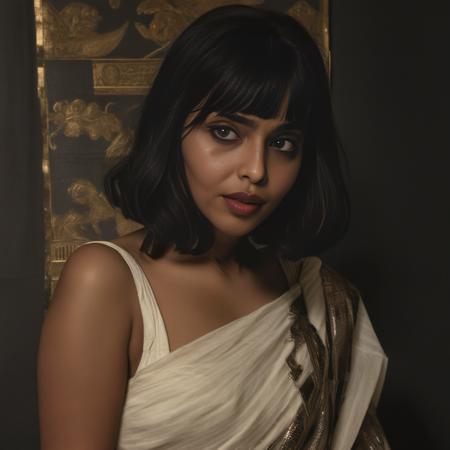 AishwaryaLekshmi, [ (art by Edwin Lord Weeks:0.8) |art by Peter Coulson], photograph, Senseless [Art Nouveau:Chilean:8] Woman, Breathtaking hair, Bob with bangs hairstyle, Rusticcore, film grain, Canon R5, F/1.8,  <lora:AishwaryaLekshmiSDXL:1>