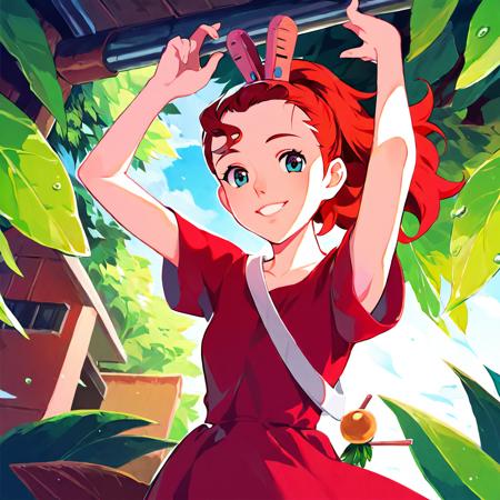 arrietty,karigurashi no arrietty,minigirl,red hair,blue eyes, red dress,clothes pin,