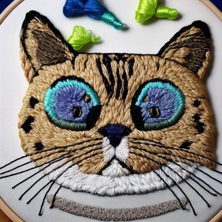 cute cat, big eyes,  embroidery by embarg