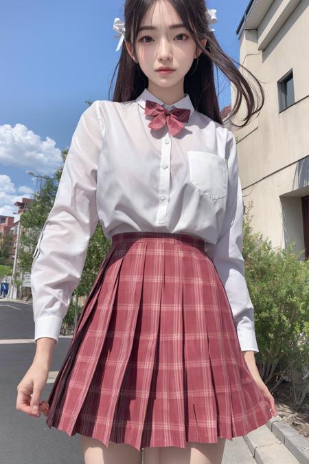 jk suit plaid skirt pleated skirt shirt bowtie