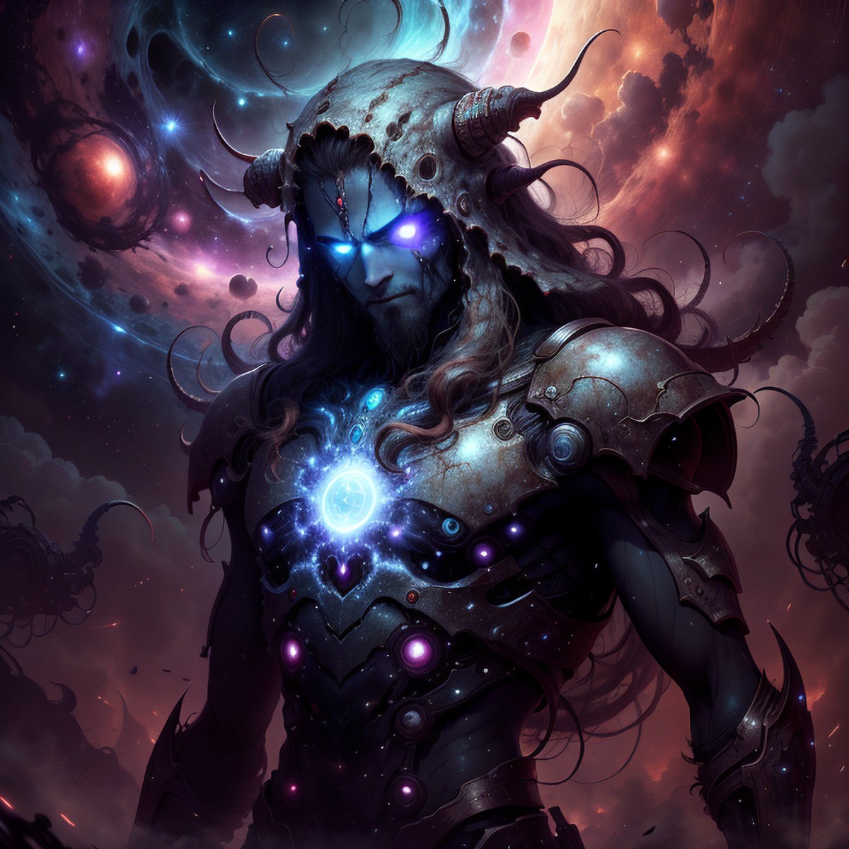 <lora:CosmicEldritchTech-20:0.8>,eldritchtech,cosmic,  dark energy,
scifi,scholar , scroll, 1boy,long hair, colored skin, ...
