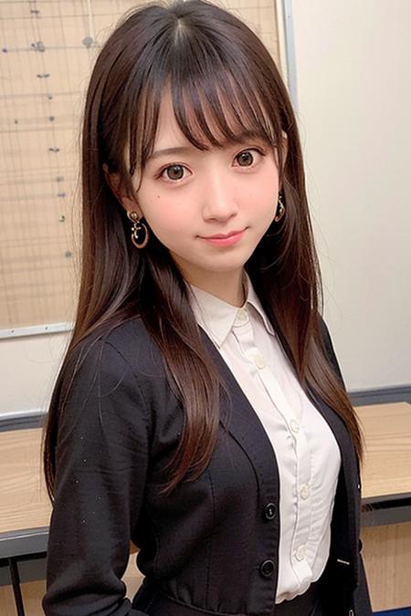 "1girl,long shot,RAW photography of realyami, brown hair,long hair,(best quality:1.4),masterpiece, earrings,(school uniform:1.4),school bag,torii, (detailed face:1.4), ((background is classroom:1.6)),(sfw:1.6),(looking at viewer:1.25), (sun lighting:1.2),(highly detailed skin:1.4),shiny skin, smile, blurry background,((half body:1.5)) <lora:realyami_v1.0:0.850>