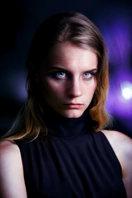 <lora:CharlotteCarmen_SD15_v1.4:1>
a (((Realistic))) Full Portrait Photo of a realistic woman in a dark theme, simple background, vogue, focus, stern, concentrating, confident, staring, poised, focused, looking to the side, detailed eyes, detailed face, detailed pupils, detailed iris, detailed cheekbones, detailed lips