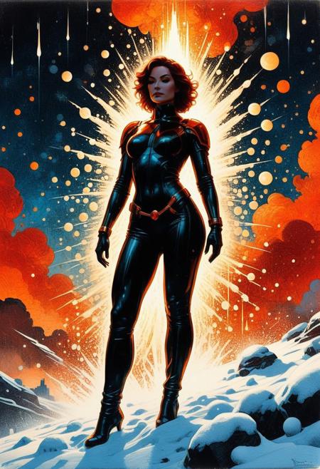 Silhouette Art, breathtaking detailed, masterpiece, lovely, charming, awe-inspiring, radiant, magnificent. (all dark hues and fine vibrant orange glowing smoldering accent and shiny gold color scheme:1.02). glossy.
<lora:InkArtXL_1.2:0.4> <lora:FaeTastic:0.35> . award-winning, professional, highly detailed . extremely high-resolution details, photographic, realism pushed to extreme, fine texture, incredibly lifelike, high contrast, well defined .
Silhouette, Pointillism multicolored pin point clumped needle thin dots grainy collage stencil texture style, Angled slanted 2 point perspective visual depth back shot pointillism gust white snow pointillism dot particles partially covering woman, cyan pointillism water dots dripping down smaller dot circles ceiling pointillism dot white icicles, orange glow emanating, wind gust snow dots pointillism white wind patterns, capturing motion, semi-realistic Minimalist vector illustration, futuristic, sharp angular designs, bold red background, intense expression, modern urban style, clean lines, high contrast between black, white, and red, sleek futuristic aesthetics. (in the style of Frank Frazetta painting) Dean Cornwell, design, 1970s, Russian Constructivist style, double exposure, volumetric lighting, expressive, ancient starchart, ink spattered background, warm colors, space, art deco, splatter, Japanese Woodblock print, planar rectilinear shapes, extreme energy, dynamic posing, Dutch angle, black, Crimson