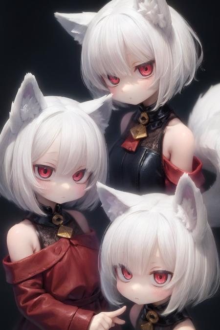 animal girl,
short hair,animal hair,white hair,wolf ears,
red eyes,
expressionless,