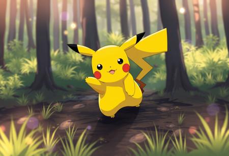 pikachu, photo, forest clearing, photorealistic